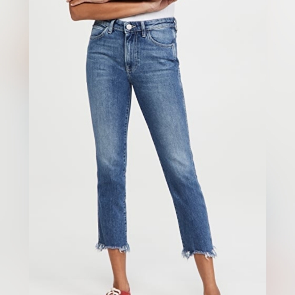 3x1 denim jeans raw hem medium wash blue